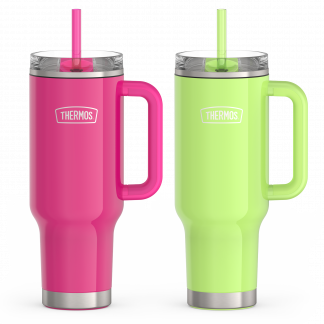 Thermos - 40oz Glossy Cup Holder Mug Bundle - Hot Pink & Lime
