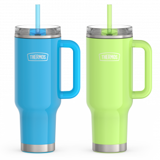 Thermos - 40oz Glossy Cup Holder Mug Bundle - Bright Blue & Lime